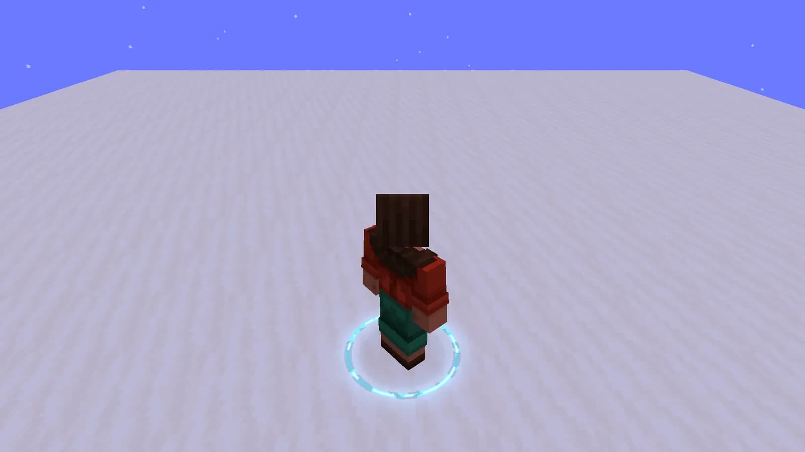 Glowing cyan jump circle under a player seen from behind